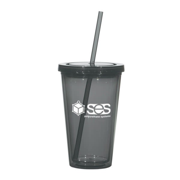 16 Oz. Double Wall Acrylic Cup w/Straw