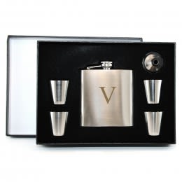 Color Imprinted Initial Flask Set with Shot Glasses