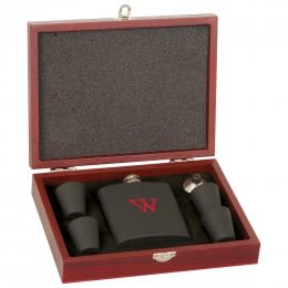 Custom Single Initial Black Flask Gift Set with Color Imprint