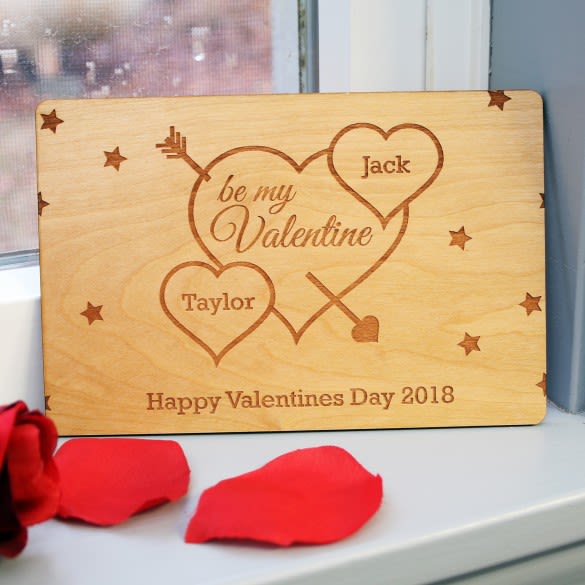 Be My Valentine Personalized Wood Card | Custom Wooden Valentine's Day Cards