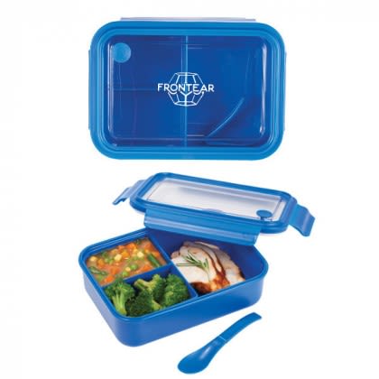 Custom Three Compartment Food Storage Bento Box - Blue