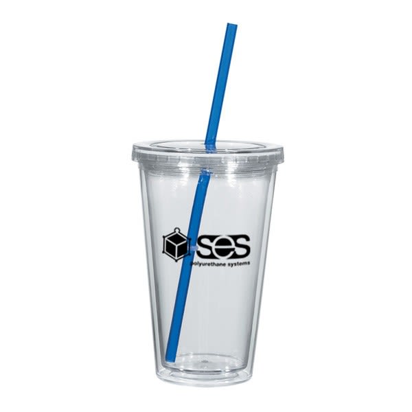 16-oz Double-Wall Clear Plastic Tumblers - Drinking Glasses - Tumblers with  Lids and Straws