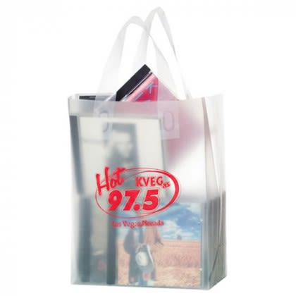 8 x 11 Clear Frosted Shopping Bag with Gusset - Foil Stamp 8 x 11 Clear Frosted Shopping Bag with Gusset - Foil Stamp