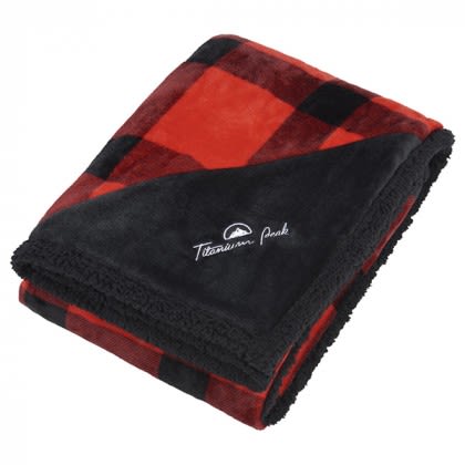 Logo Field & Co. Buffalo Plaid Sherpa Blanket - Red/black