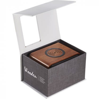 Logo Engraved Wood Bluetooth Speaker Wireless Charging Pad - Gift Box