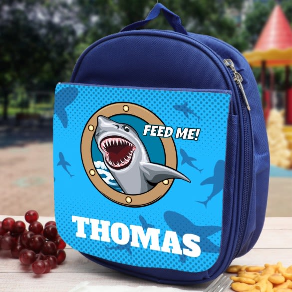 Shark Attack Personalized Blue Lunch Bag | Shark Lunch Box For Kids