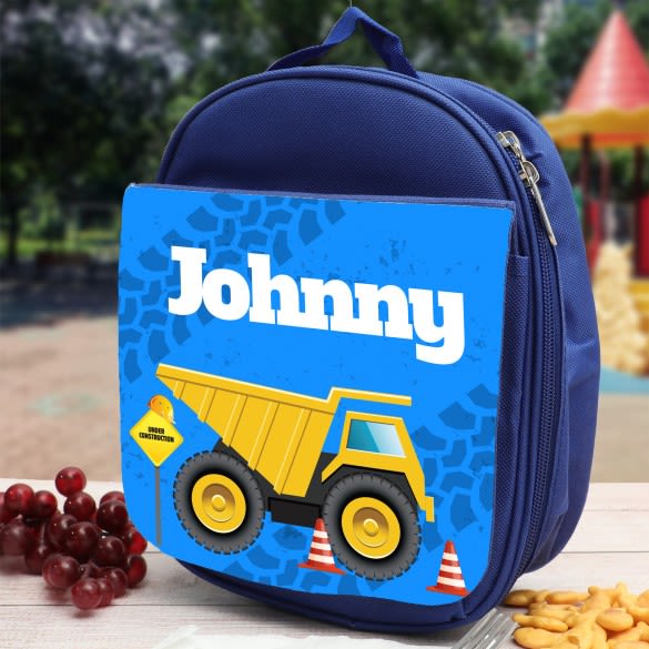 Dump Truck Personalized Blue Lunch Bag | Lunch Boxes for Boys