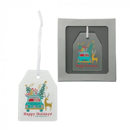 Imprinted Hammered Glass Ornament - Gift Tag Imprinted Hammered Glass Ornament - Gift Tag