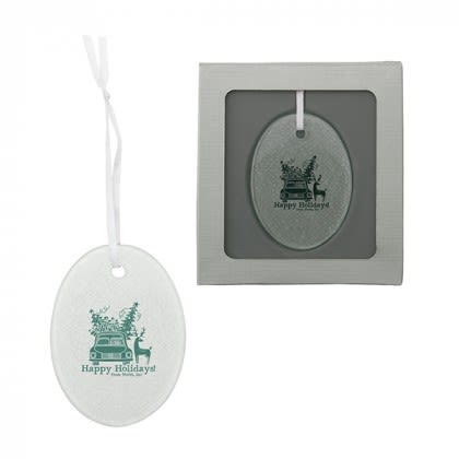 Imprinted Hammered Glass Ornament - Oval Imprinted Hammered Glass Ornament - Oval