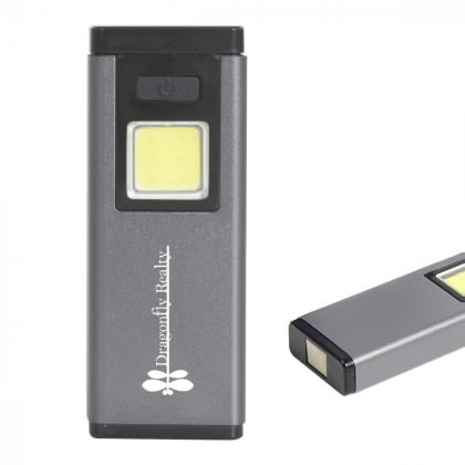 Printed Logo Magnetic COB Flashlight - Metallic silver