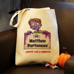 Purple Zombie Personalized Halloween Trick or Treat Bag