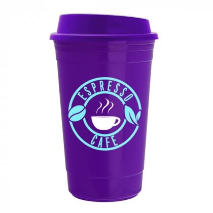 Violet Custom Double Wall Travel Mugs | 15 oz Traveler To-Go Promo Coffee Cup | Promotional Eco-Friendly Travel Mugs