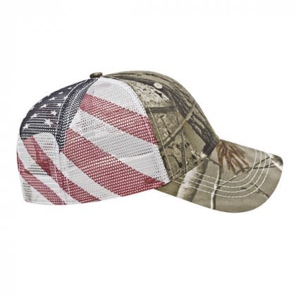 Realtree Camo/White Personalized Patriotic Hats | Custom Flag Mesh Back Cap with Logo | Wholesale Patriotic Flag Hats 