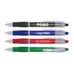 Pogo Retractable Color Imprinted Barrel & Rubber Grip Pen