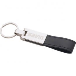 Silver with Black Leatherette Key Ring