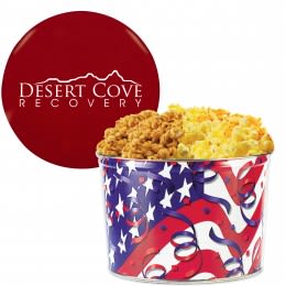 Flag and Streamers Promo Two Way Two Gallon Popcorn Tin