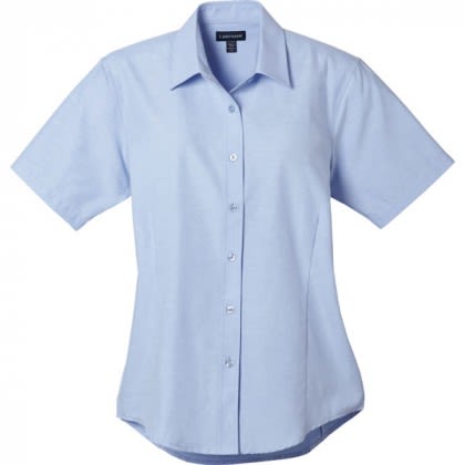 Custom Women's LAMBERT Oxford Short Sleeve Button Up Shirt - Oxford Blue 