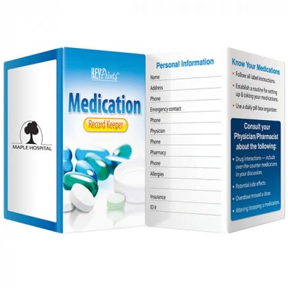 Medication Record Keeper Promotional Custom Imprinted With Logo