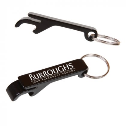 Discounted Aluminum Bottle Opener/Key Ring Engraved - Black