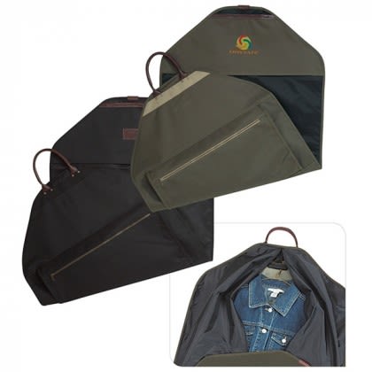 Corporate Logo Carry on Garment Bag with Leather Trim for Businesses - Olive
