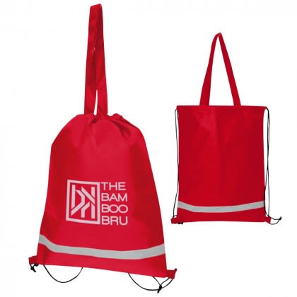 Custom Double Feature Non-Woven Drawstring Tote Bag - Red