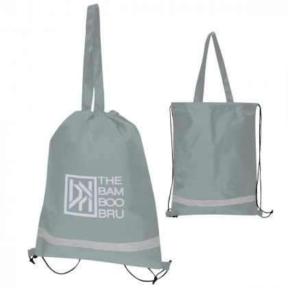 Custom Double Feature Non-Woven Drawstring Tote Bag - Gray