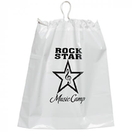 Large White Drawstring Plastic Bag with Imprint