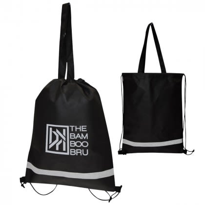 Custom Double Feature Non-Woven Drawstring Tote Bag - Black