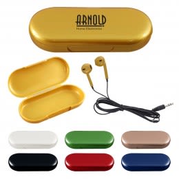 Logo Metallic Wired Earbuds with Clamshell Case