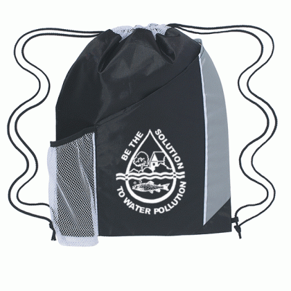 Tri Color Sports Pack – Company Logo Imprinted Cool Drawstring Backpacks - Black/Black