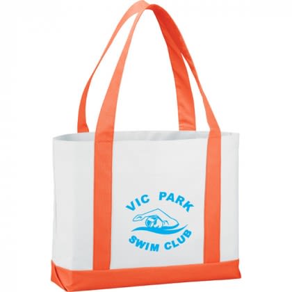 Custom Large Canvas Boat Bag-Colored Handles - White With Orange Custom Large Canvas Boat Bag-Colored Handles - White With Orange
