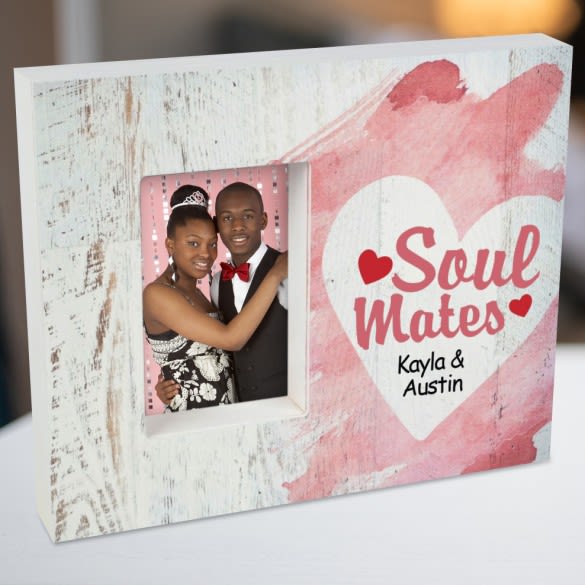 Soul Mates Personalized Wood Grain Heart Photo Frame