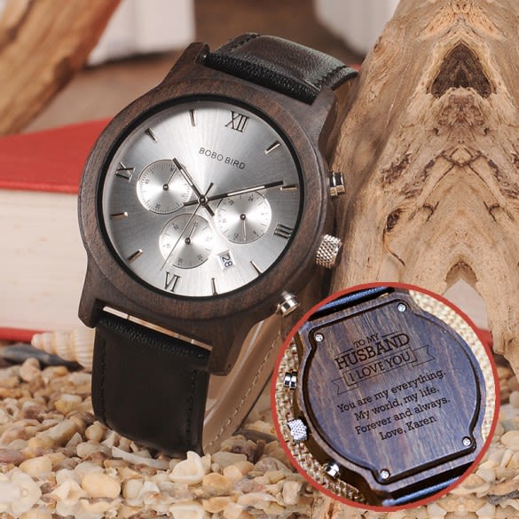 I Love You Customized Ebony Wood Watch | Engraved Watch for Guy | Engraved Wood Watch