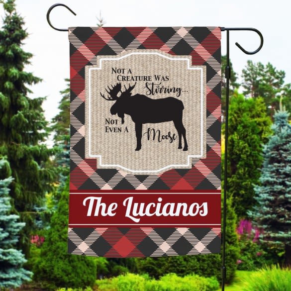 Personalized Buffalo Check Moose Garden Flag