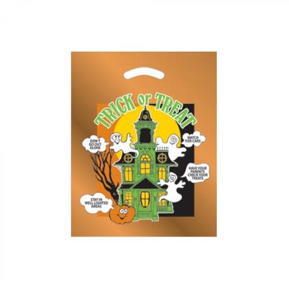 Metallic Orange Eco-Friendly 12 x 15 Inch Halloween Bag with Haunted House