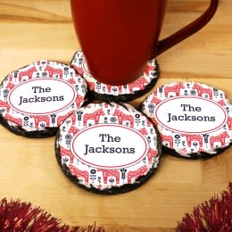 Swedish Horses Personalized Slate Coasters | Swedish Dala Horse Personalized Gift