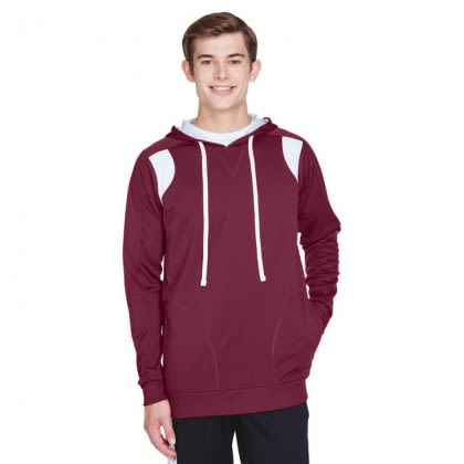 Embroidered Performance Pullover Men's Hoodie - maroon/white