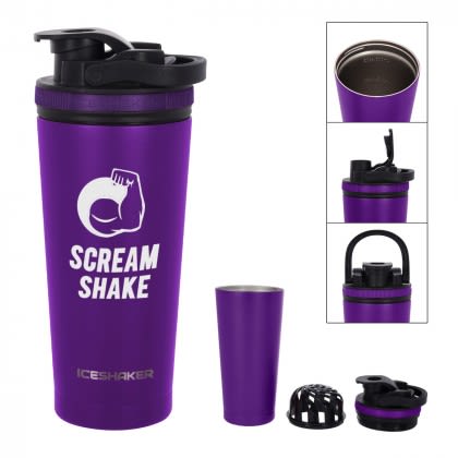 Customized 26 oz Stainless Steel Ice Shaker Bottle - Purple