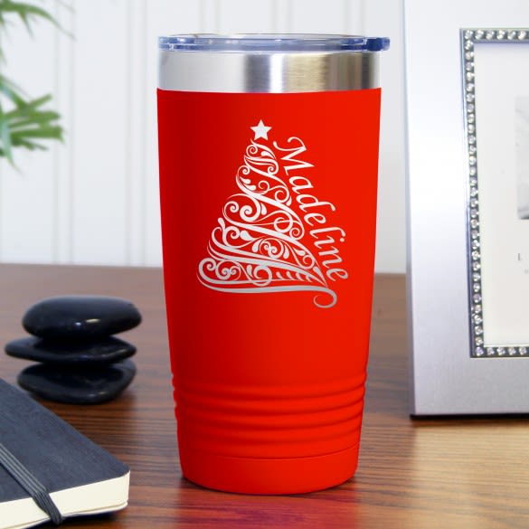 Personalized Christmas Tree Red Polar Camel Travel Mug - 20 oz | Personalized Christmas Travel Mug