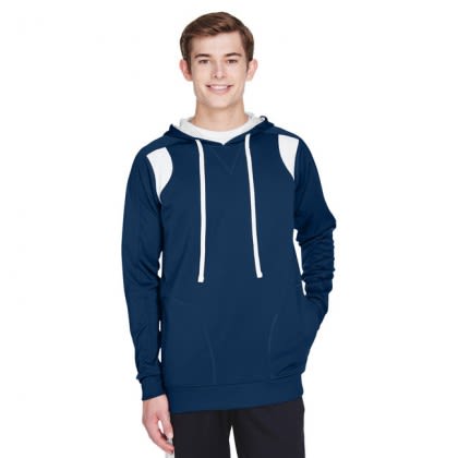 Embroidered Performance Pullover Men's Hoodie - dark navy/white