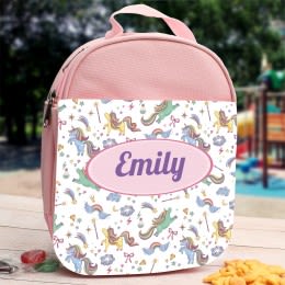 Dancing Unicorns Personalized Pink Lunch Bag | Custom Pink Unicorns Kids Lunch Sack