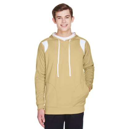 Embroidered Performance Pullover Men's Hoodie - vegas gold/white