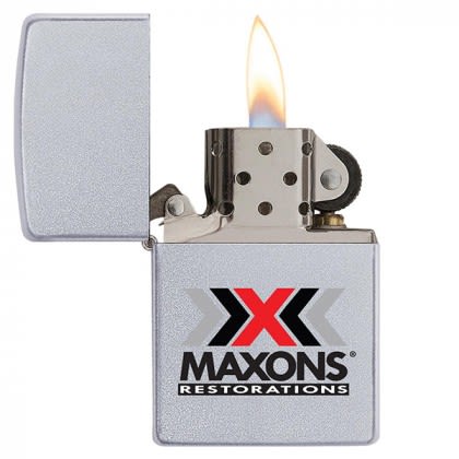 USA Made Satin Chrome Zippo Windproof Lighter - Lit