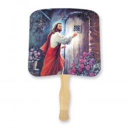 Religious Hand Fan - Jesus Knocking at the Door Custom Imprinted With Logo