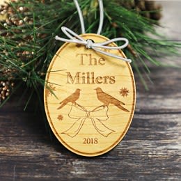 Holiday Doves Engraved Family Wooden Christmas Ornament