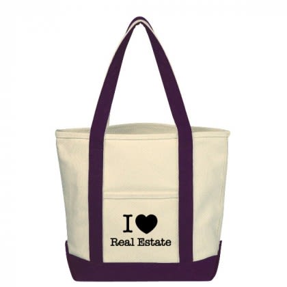 Natural with Purple Small Heavy Cotton Canvas Boat Tote