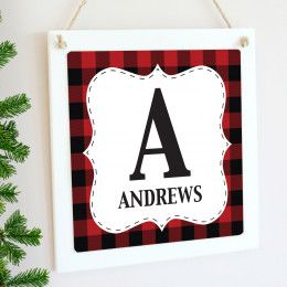 Red Buffalo Plaid Personalized Hanging Wooden Wall Decor