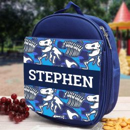 Dinosaur Dig Personalized Blue Lunch Bag | Custom Dinosaur Lunch Bag