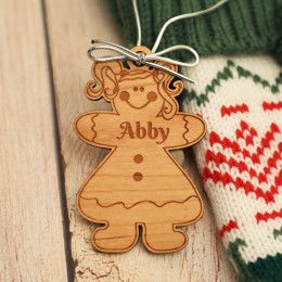 Gingerbread Girl Personalized Wood Stocking Tag | Custom Girl Christmas Ornament