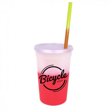 Promo 22 Oz Mood Stadium Cup with Lid & Mood Straw - Frost to Red